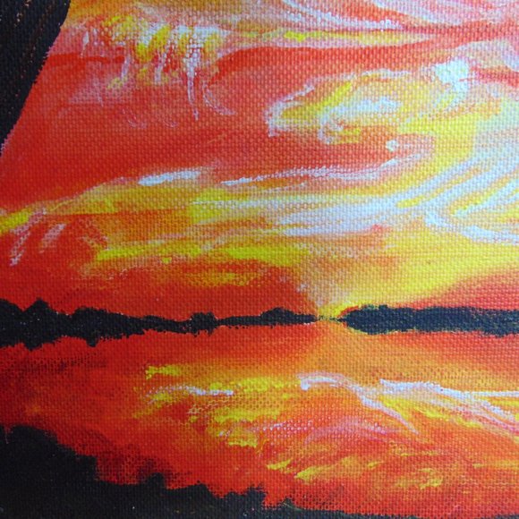 Sunset, Original Acrylic Painting, 9 x 12, Vibrant Colors - Picture 4 of 7